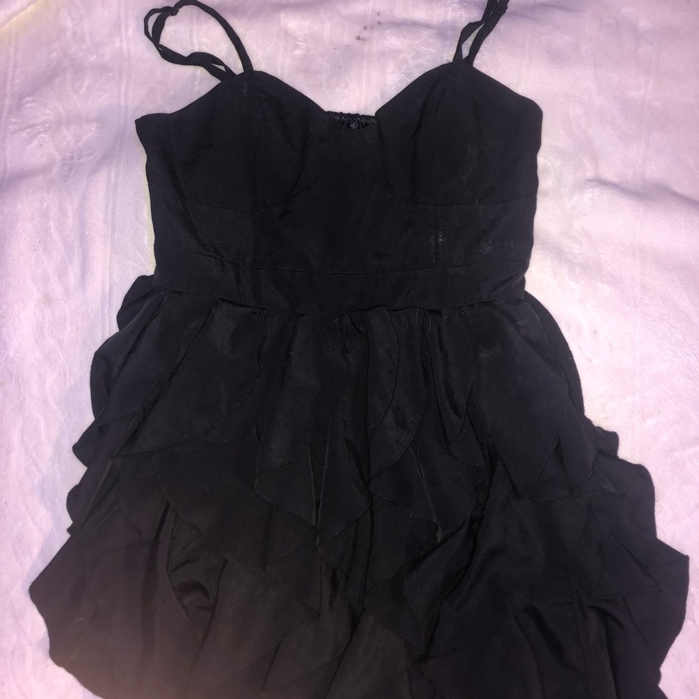 Black ruffle mini dress